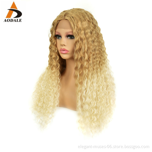 Wholesale Price newest natural blonde brown heat resistant kinky curly tape ombre synthetic lace wig clip in hair extension